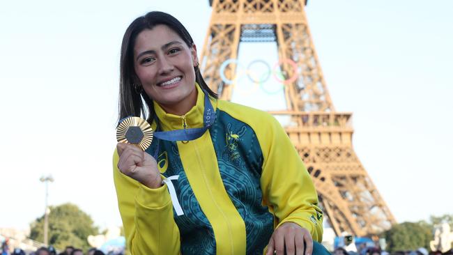 Saya Sakakibara claimed gold in the Women's Cycling BMX Racing in Paris. Picture: Getty