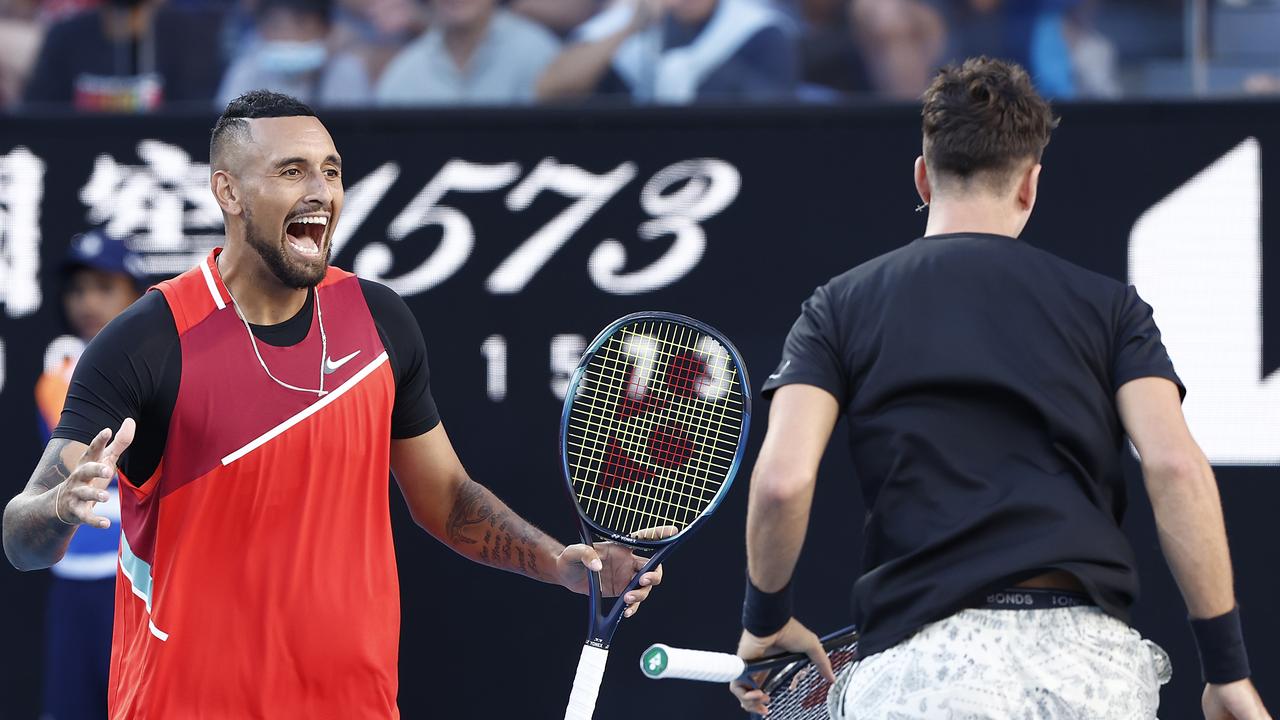 Nick Kyrgios and Thanasi Kokkinakis. Photo by Darrian Traynor/Getty Images