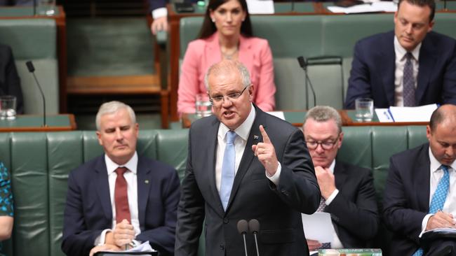 PM Scott Morrison  during Question Time in the House of Representatives Chamber at Parliament House in Canberra. Picture Kym Smith