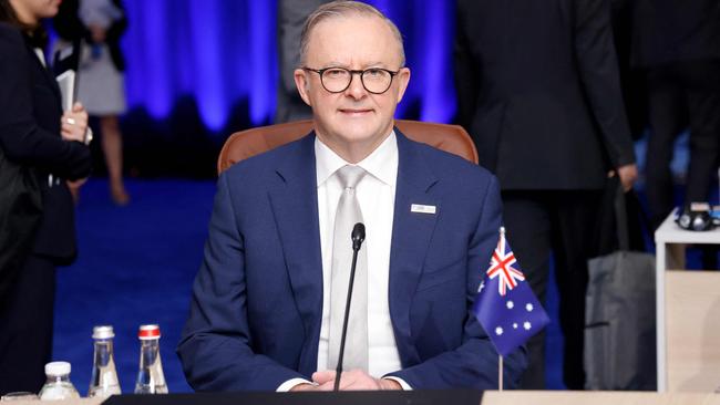 Prime Minister Anthony Albanese at a meeting with NATO's Indo-Pacific partners during the NATO Summit in Vilnius. Picture: Ludovic Marin/Pool/AFP