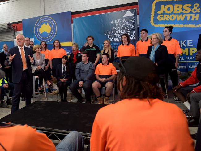 Do no adjust your sets … Malcolm Turnbull’s campaign event came across like a talk show. Picture: AAP Image/Lukas Coch