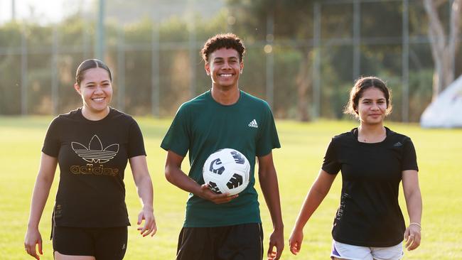 Ciara, Seamus and Louise Fowler are excited to see their sister Mary play for the Matildas at the Olympic Games in Tokyo. Picture: Brendan Radke