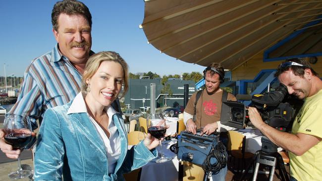 Geoff ‘Coxy’ Cox and Angie Hilton filming Coxy's Big Break at La Parisienne on Geelong Waterfront.