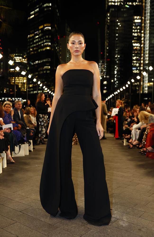 Jessica Gomes at the Carla Zampatti 60th anniversary runway show, during Australian Fashion Week 2025 at the MCA Lawn in The Rocks. Picture: Jonathan Ng