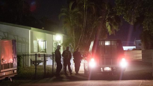 Police cordon off a block of units where a person was shot by a gunman in the suburb of The Gardens in Darwin. Picture: AAP