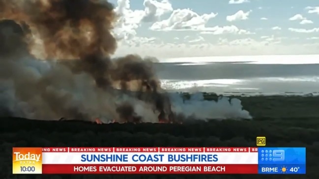 Homes evacuated as huge fire erupts at Peregian Beach