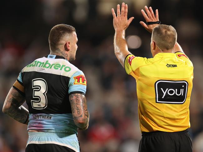 Josh Dugan was one of three given marching orders in Friday night’s derby. (Photo by Mark Kolbe/Getty Images)