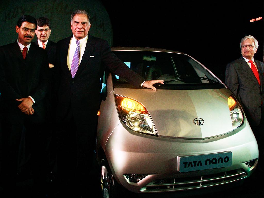 Ratan Naval Tata Chairman of Tata Group (centre) attends the launch of the Tata Nano on March 23, 2009 in Mumbai, India. Picture: Getty Images