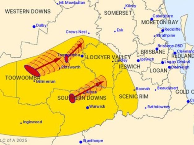 Severe thunderstorm warnings have been issued for people in Toowoomba , Southern Downs and Lockyer Valley regions.