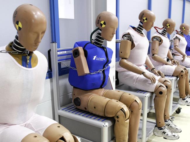 Death row ... crash test dummies wait their turn.