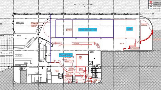 Floorplan of a new upgrade to the Burleigh Pavilion, developing a 25m salt water swimming pool and a cafe and takeaway restaurant. Photo: Supplied