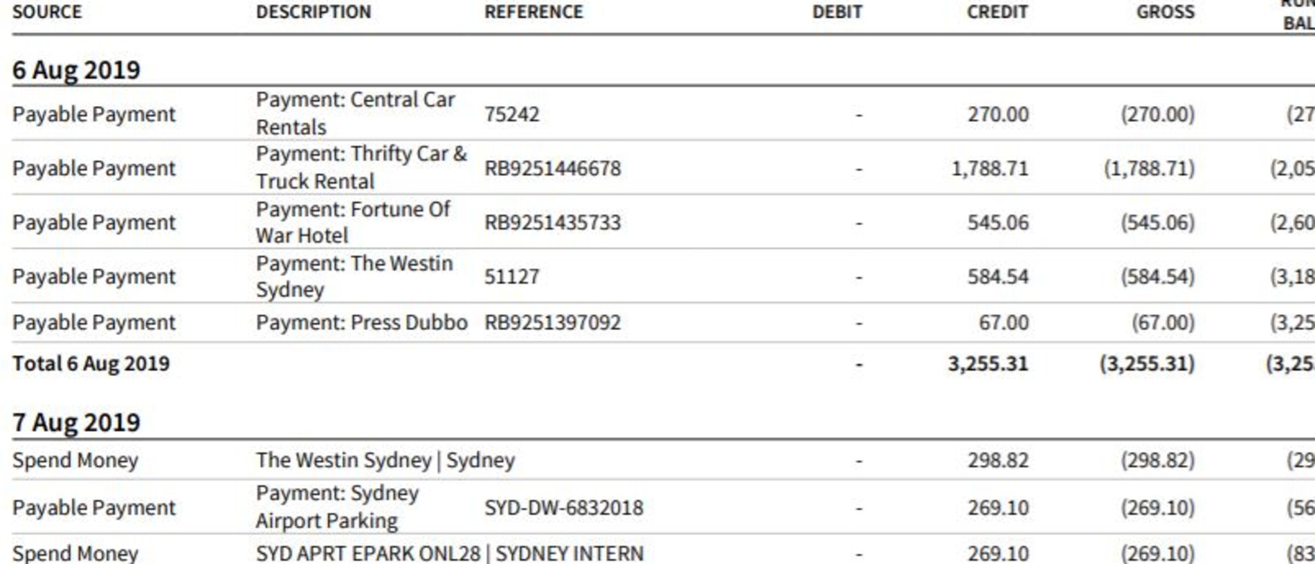 Bank statements reveal the spending debited from NATSIC.