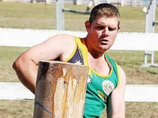 Australian under-21 woodchopping captain Brian Wagner competing in the Gin Gin Show. . Picture: GARY HUTCHISON