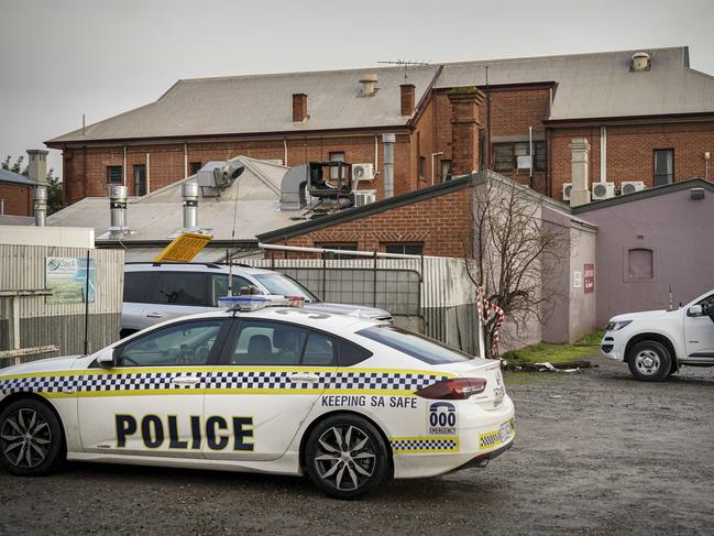 Fire in a store room at the rear of the Tanunda Hotel, Sunday July 14, 2019, police and fire investigators at the rear of the hotel - pic AAP/MIKE BURTON