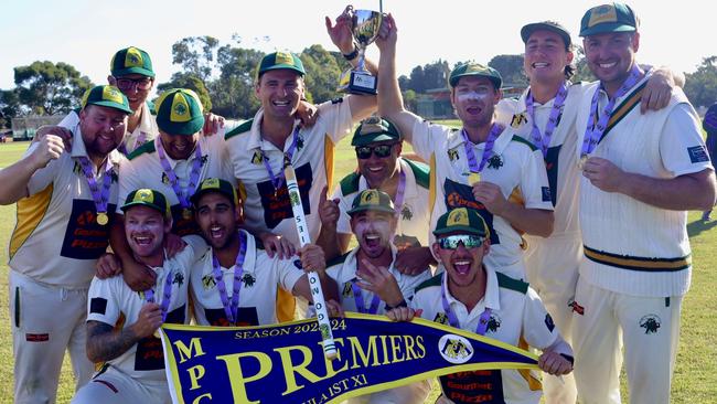 Dromana celebrate winning the 2023-24 MPCA Peninsula premiership.