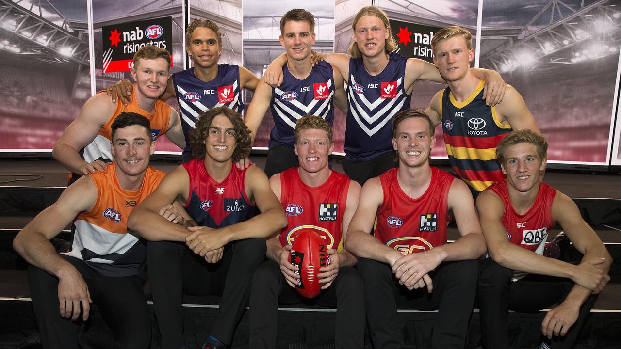 The top 10 2019 AFL draft picks, featuring Giants academy selection Tom Green and Fremantle next generation academy pick Liam Henry. Picture: Michael Klein