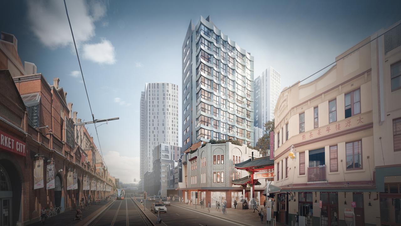 The owners of Emperor's Garden have revealed an ambitious new plan to build a 14-storey development over the old Chinatown staple. Picture: PTI Architects,