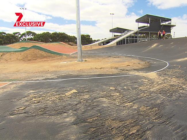 Less than two weeks after hosting its first major event, a $6 million O’Hallloran Hill BMX Sam Willoughby facility hailed as ‘world-class’ has been abandoned by riders, looking worse for wear. Picture: 7 NEWS