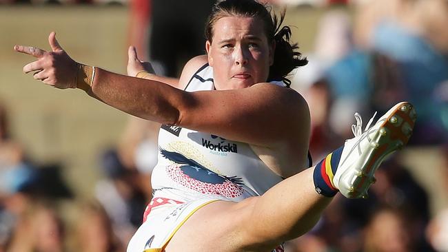 Adelaide goalkicker and cult hero Sarah Perkins.