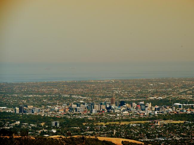 Heat haze shimmers over Adelaide on Thursday. Picture: Roy VanDerVegt