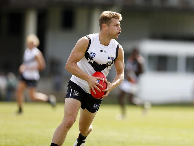 Southport's Jason Burge in action in the NEAFL match between Southport and the Northern Territory Thunder on Saturday at Wally Fankhauser Reserve, Southport. Photo: Jerad Williams