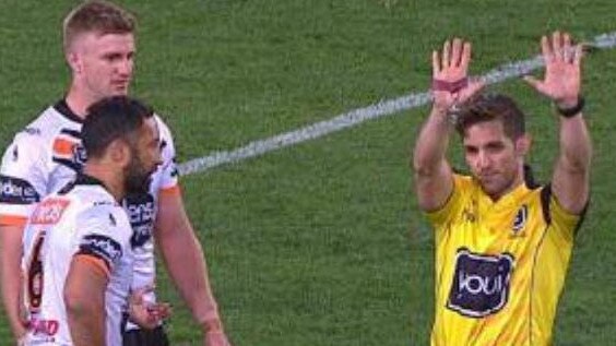 Wests Tigers back-rower Luke Garner is sent to the sin bin. Credit: Fox Sports