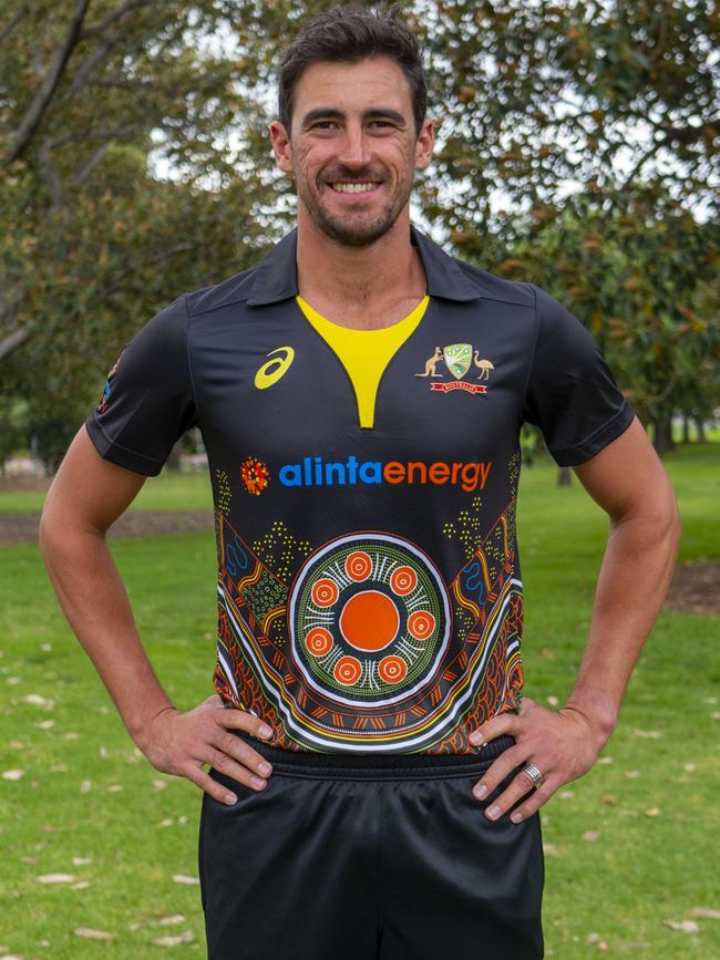 Mitchell Starc in the new Australian T20 shirt.