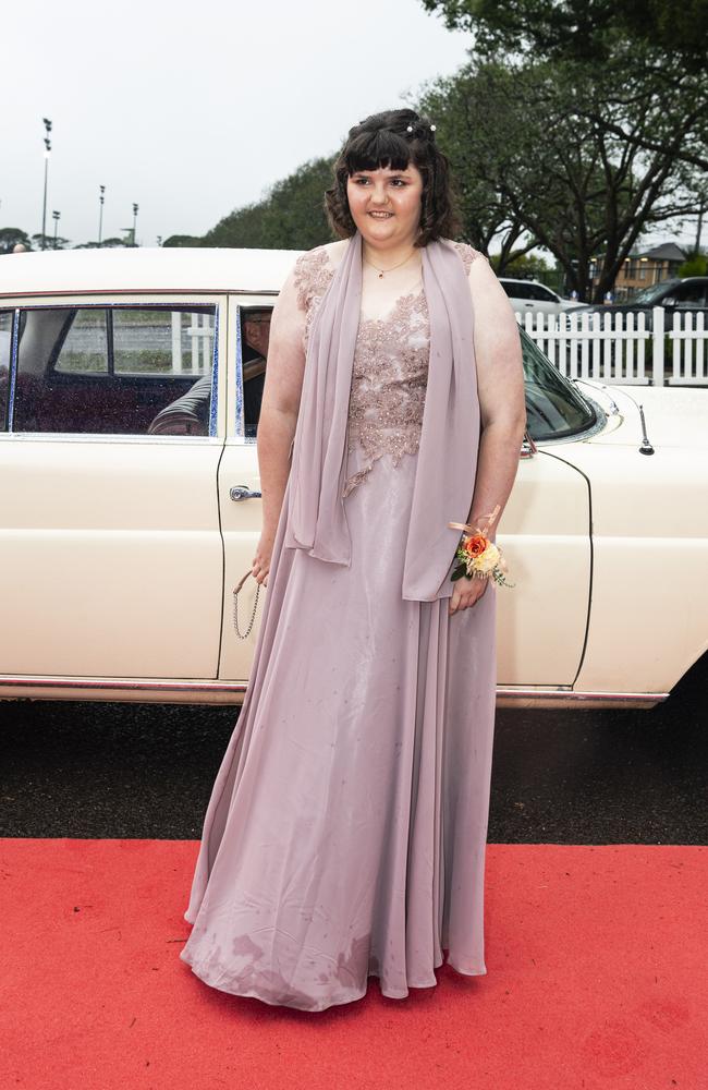 Graduate Amelia Wilson at Clifford Park Special School formal at Clifford Park Racecourse, Wednesday, November 20, 2024. Picture: Kevin Farmer