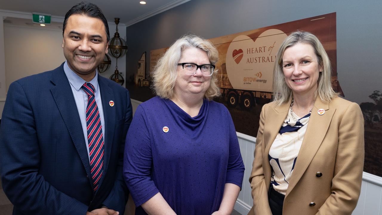 Heart of Australia's Dr Rolf Gomes, gynaecologist, Dr Caron Forde, and Anglo American’s Australian Head of Corporate Affairs and Sustainable Impact, Victoria Somlyay launching a new regional women’s health services for Middlemount. Picture: Contributed