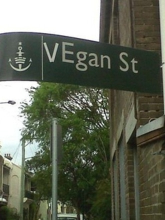 The sign was recently vandalised to read Vegan St.