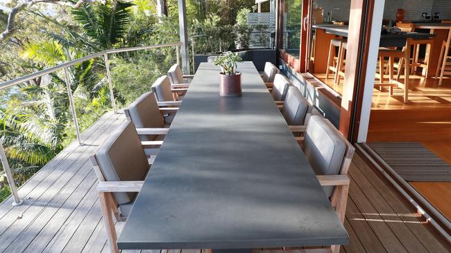 On the verandah, a substantial table with overhead heaters delivers the perfect year-round setting for long lunches in the afternoon sun. Picture: John Feder