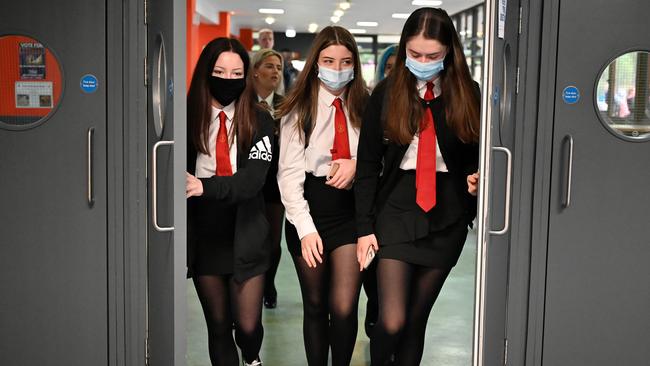 Pupils return to St Paul’s High School in Glasgow on Wednesday for the first time since the start of the coronavirus lockdown nearly five months ago. Picture: Getty Images