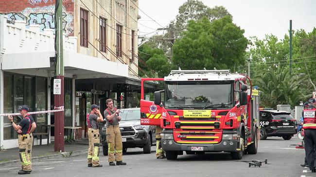 Fire fighters gather at the scene of a fire at the Adass Israel Synagogue in Melbourne on December 6, 2024. Picture: AFP