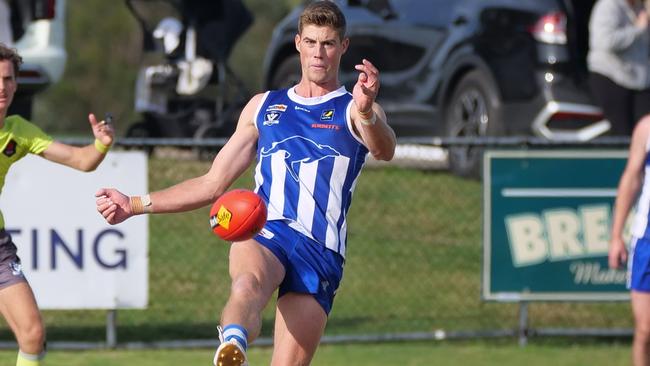 Mitch Cuthbert takes a kick for Langy. Picture: Paul Churcher