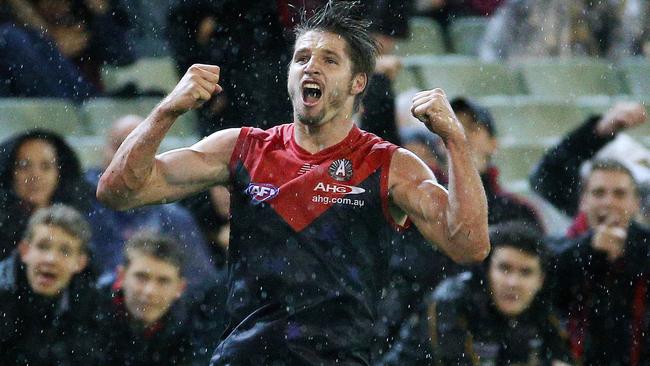 Jesse Hogan celebrates a goal on Friday night. Picture: Colleen Petch