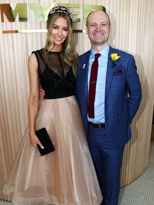 Jennifer Hawkins with Myer CEO Richard Umbers. Picture Aaron Francis.