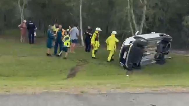 A car has flipped following a two-vehicle crash at Bluewater on Monday 27 January.