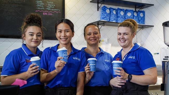 Porters Mitre 10's Charlie's Cafe team members in 2021 (from left): barista Chiara Dalton, cook Kiwii Natchawna, chef Elizabeth Burrows and manager Maria O'Reilly. Picture: Heidi Petith