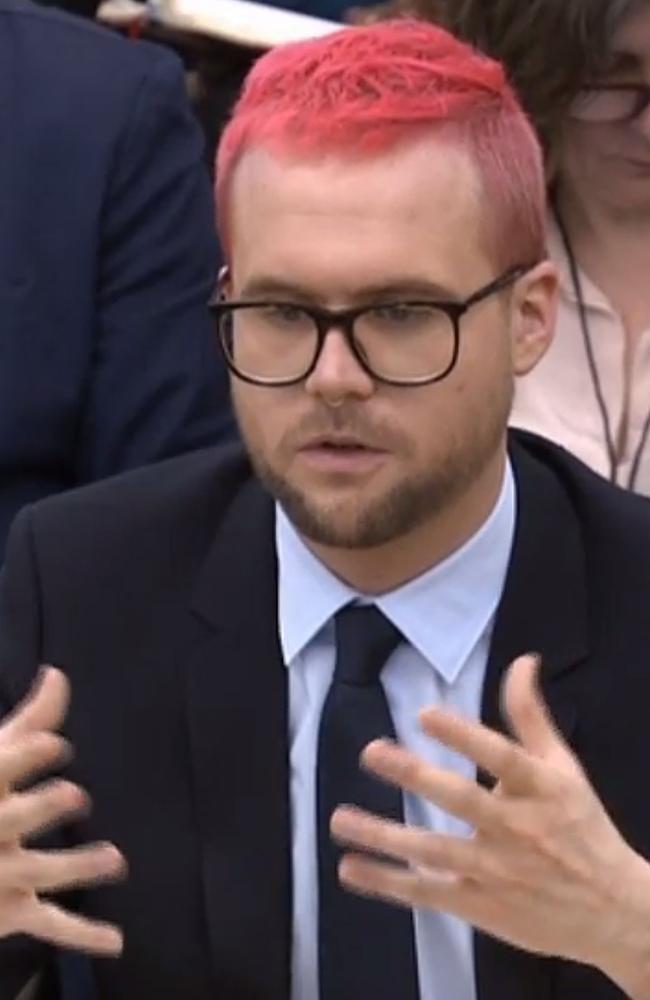 Canadian data analytics expert Christopher Wylie who worked at Cambridge Analytica appears as a witness before the Digital, Culture, Media and Sport Committee of members of the British parliament. Picture: AFP