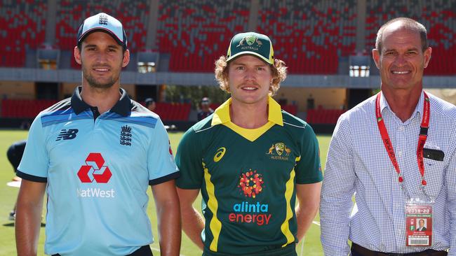 English all-rounder Lewis Gregory with Will Pucovski before an English Lions game.