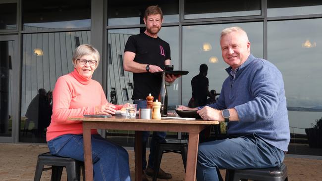 Aside from our likeable Premier Jeremy Rockliff, pictured here at a Devonport cafe with his mum Geraldine, the state Liberals don’t have much to offer in the leadership department, according to Charles Wooley. Picture: Supplied