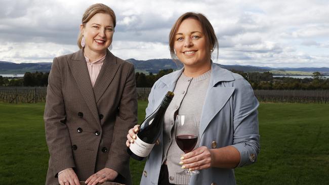 Agriculture Minister Julie Collins with Shelley Bickerstaff, national brand manager at Frogmore Creek. Ms Collins said she was assessing all options to ensure biosecurity activities could continue as planned despite the Biosecurity Protection Levy not passing parliament. Picture: Nikki Davis-Jones