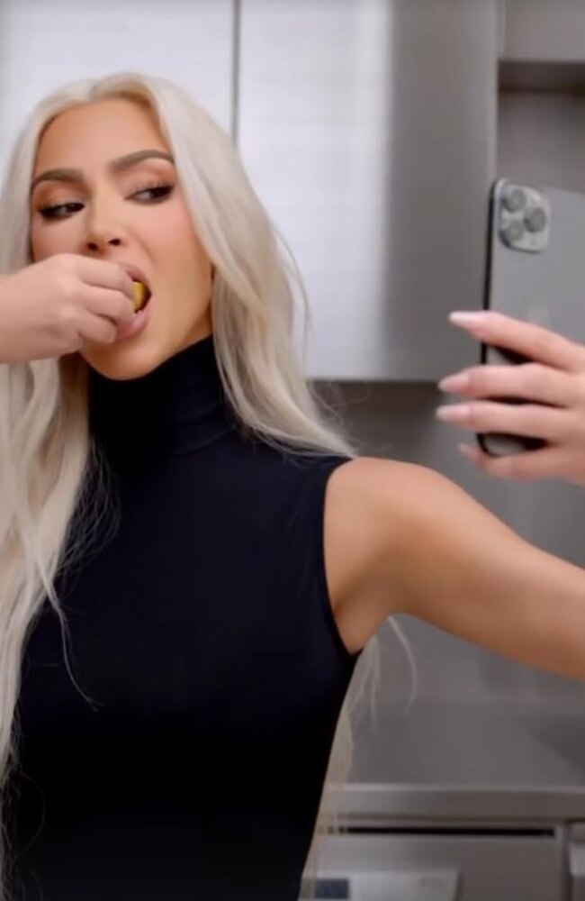 Here she is taking a selfie while tucking into a Beyond Meat taco. Kim was announced ambassador for the vegan company last week. Picture: Instagram/KimKardashian