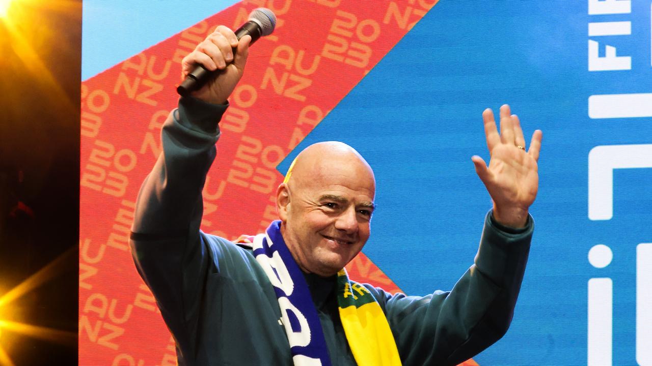 Infantino was booed off the stage at the FIFA Fan Festival in Sydney ahead of the quarterfinal between Australia and France. (Photo by Jenny Evans/Getty Images)