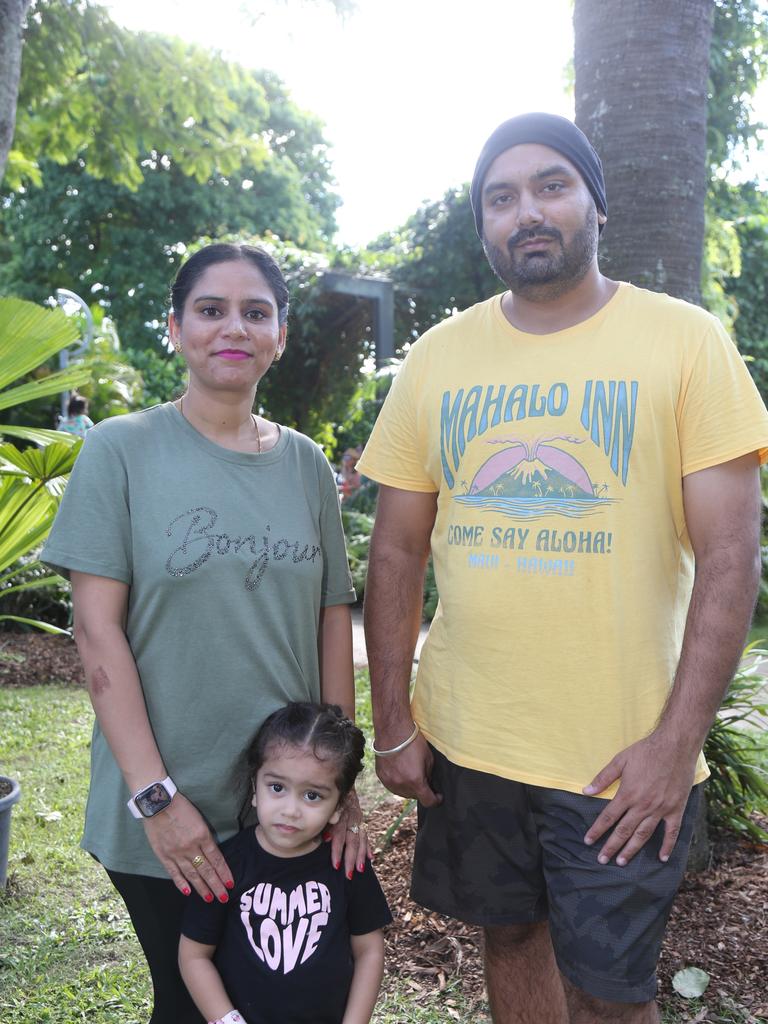 Sukwhinder Kaur, Rehmat Kaur and Sukhchain Singh enjoy the day at Cairns Ecofiesta, 2024. Photo: Catherine Duffy