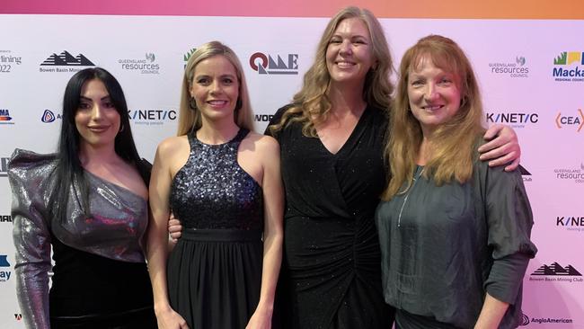 (From left to right) Georgia Mehmet, Leesa Thompson, Ange Julian and Karen Alexander at the MECC on July 20 for the 2022 Queensland Mining Awards.