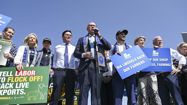 Leader of the Opposition Peter Dutton addresses the National Farmers' Federation rally at Parliament House in Canberra. Picture: Martin Ollman