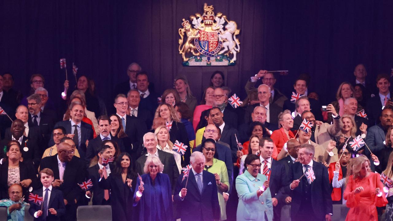 King Charles III, Queen Camilla, Prince George of Wales, Rishi Sunak, Akshata Murty, Commonwealth Secretary-General and Patricia Scotland, Baroness Scotland. Picture: Getty Images