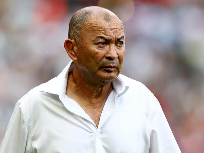 PARIS, FRANCE - SEPTEMBER 09: Eddie Jones, Head Coach of Australia, looks on prior to the Rugby World Cup France 2023 match between Australia and Georgia at Stade de France on September 09, 2023 in Paris, France. (Photo by Chris Hyde/Getty Images)