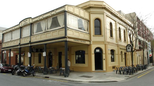 The iconic Crown and Anchor Hotel on Grenfell Street.